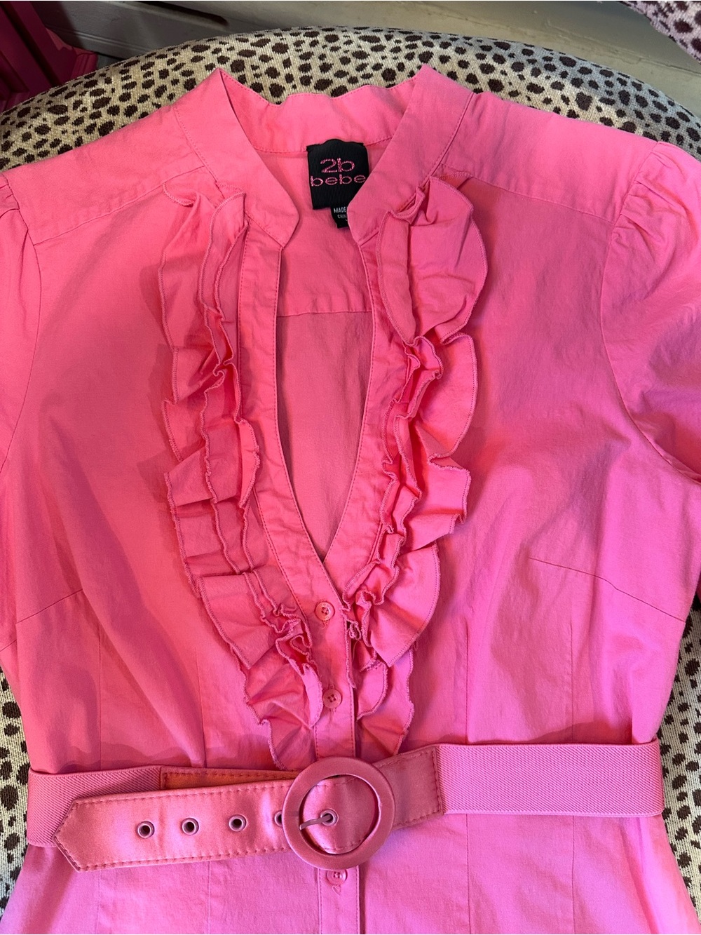 bebe bubblegum Pink Ruffle Belted Top. Excellent condition. Size L